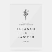 ブラックミニマルフローラ結婚ブーケへようこそ アクリルサイン (正面)