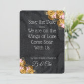 ブラックミニマルフローラ結婚式の日付を保存 セーブザデート (スタンド正面)