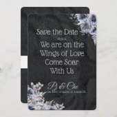 ブラックミニマルフローラ結婚式の日付を保存 セーブザデート (正面/裏面)