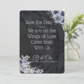 ブラックミニマルフローラ結婚式の日付を保存 セーブザデート (スタンド正面)