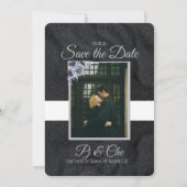 ブラックミニマルフローラ結婚式の日付を保存 セーブザデート (裏面)