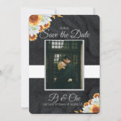 ブラックミニマルフローラ結婚式の日付を保存 セーブザデート (裏面)