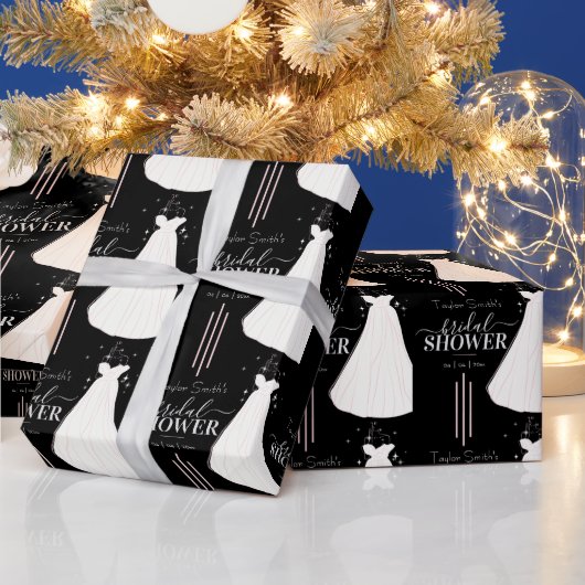 ブラックミニマルブライダルシャワー パーソナライズされた ラッピングペーパー (クリスマス)