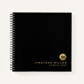 ブラックミニマルブラシ金ゴールドモノグラムグラフ紙 ノートブック (正面)