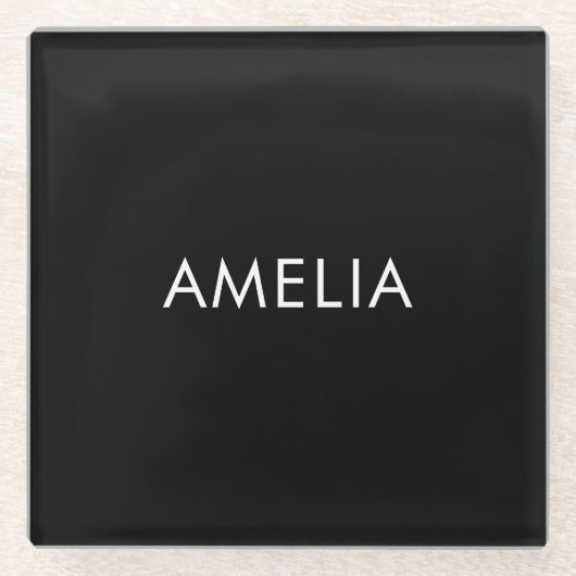 ブラックミニマルプロフェッショナルプレーンシンプル名 ガラスコースター (正面)
