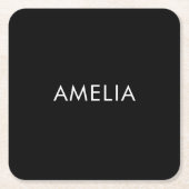 ブラックミニマルプロフェッショナルプレーンシンプル名 スクエアペーパーコースター (正面)