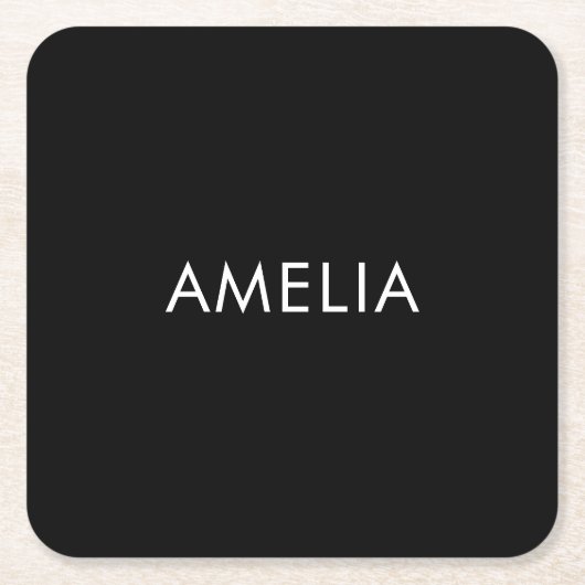 ブラックミニマルプロフェッショナルプレーンシンプル名 スクエアペーパーコースター (正面)