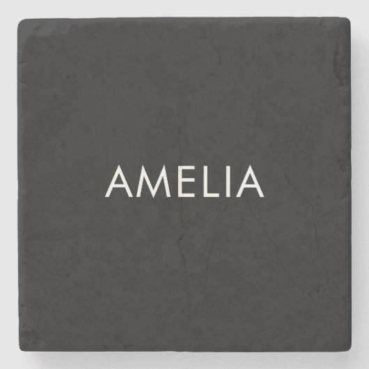 ブラックミニマルプロフェッショナルプレーンシンプル名 ストーンコースター (正面)