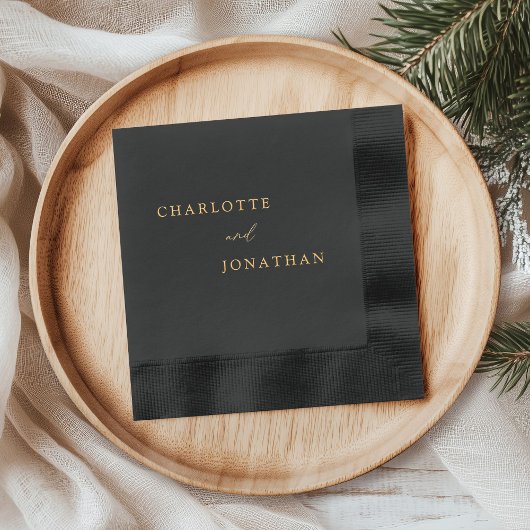 ブラックミニマルモダンリストエレガントな結婚式 箔ナプキン