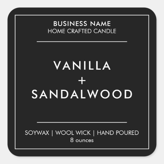 ブラックミニマルモダンリストキャンドルラベルシール スクエアシール (正面)