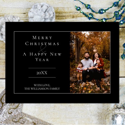 ブラックミニマルモダンリストフォトホリデーカード シーズンカード