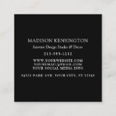 ブラックミニマルモダンリストモノグラムまたはロゴの追加 スクエア名刺 (裏面)