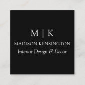 ブラックミニマルモダンリストモノグラムまたはロゴの追加 スクエア名刺 (正面)