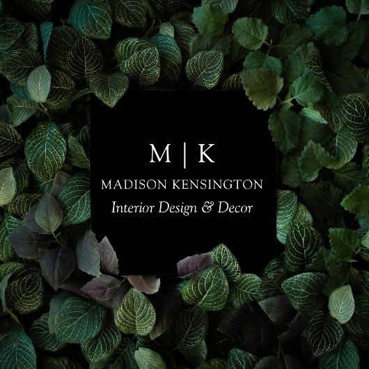 ブラックミニマルモダンリストモノグラムまたはロゴの追加 スクエア名刺