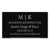 ブラックミニマルモダンリストモノグラムまたはロゴの追加 マグネット名刺 (正面)