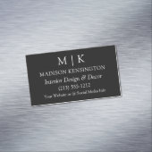 ブラックミニマルモダンリストモノグラムまたはロゴの追加 マグネット名刺 (インサイチュ)
