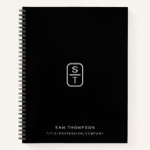 ブラックミニマルモダンリストモノグラムイニシャル ノートブック (正面)