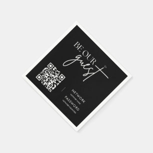 ブラックミニマルモダンリストWiFiパスワ結婚ードのサイン スタンダードカクテルナプキン