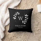 ブラックミニマルモノグラムイニシャル新モダン婚 クッション (ブランケット)