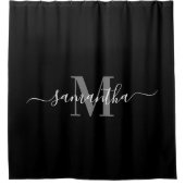 ブラックミニマル主義モノグラム シャワーカーテン (正面)