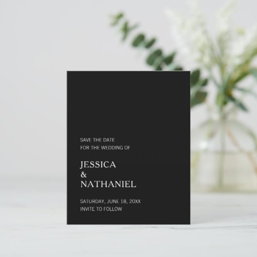 ブラックミニマル予算の結婚式の日付を保存 (スタンド正面)