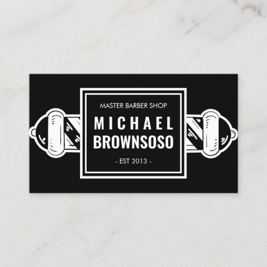 ブラックミニマル人気があるリストヴィンテージ理容師ショップ 名刺 (正面)