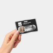 ブラックミニマル企業QR社員写真ID バッジ (手持ち)