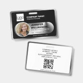 ブラックミニマル企業QR社員写真ID バッジ (表裏)