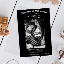 ブラックミニマル写真誕生のお知らせ 案内状