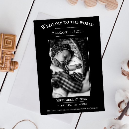 ブラックミニマル写真誕生のお知らせ 案内状