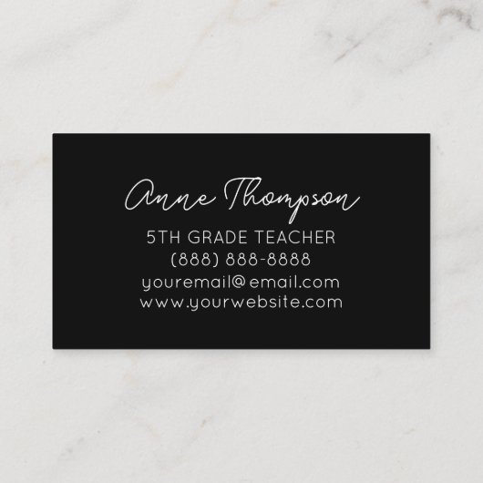 ブラックミニマル名前をカスタムする先生レッドアップルギフト 名刺 (裏面)