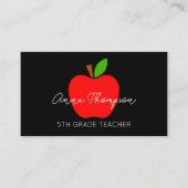 ブラックミニマル名前をカスタムする先生レッドアップルギフト 名刺 (正面)