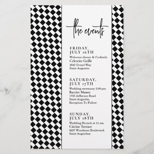 ブラックミニマル文字の結婚イベントタイムライン (正面)