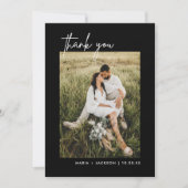 ブラックミニマル結婚リストのサンキューカード サンキューカード (正面)