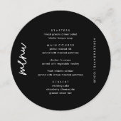 ブラックミニマル結婚リストのユニークサークルメニューカード メニュー (正面)