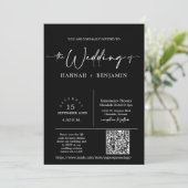 ブラックミニマル結婚リストスクリプトのArch QRコード写真 招待状 (スタンド正面)