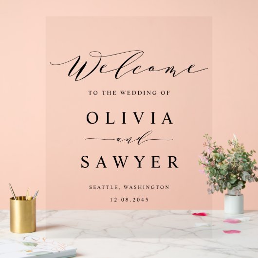 ブラックミニマル結婚リストスクリプトへようこそ アクリルサイン (ウェディング)