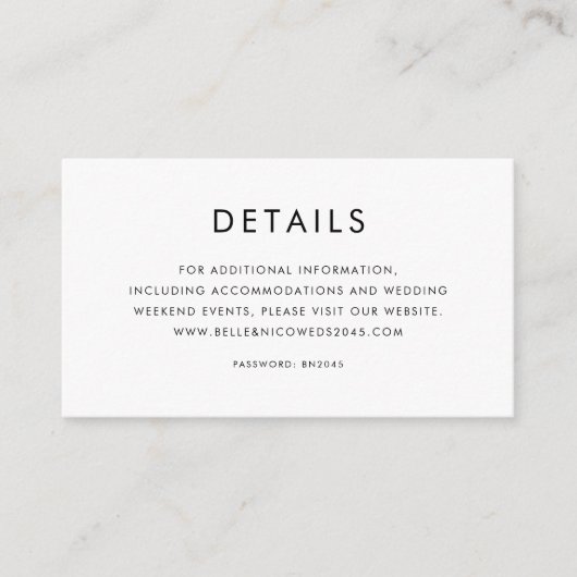 ブラックミニマル結婚リストタイポグラフィ詳細 エンクロージャーカード (正面)