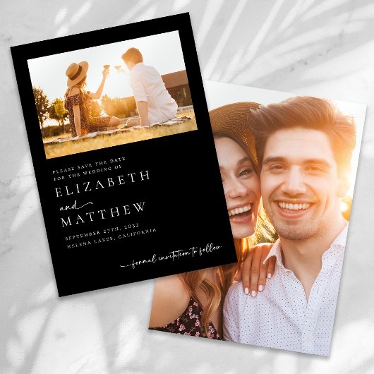 ブラックミニマル結婚リストフォト セーブザデート