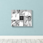 ブラックミニマル結婚リストモノグラムの4フォトコラージュ キャンバスプリント (インサイチュ (ウッドフロア))