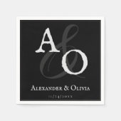 ブラックミニマル結婚リストモノグラム スタンダードカクテルナプキン (正面)