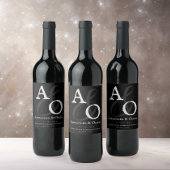 ブラックミニマル結婚リストモノグラム ワインラベル