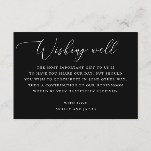 ブラックミニマル結婚リスト | ハネムーンが元気に過ごす エンクロージャーカード (正面)