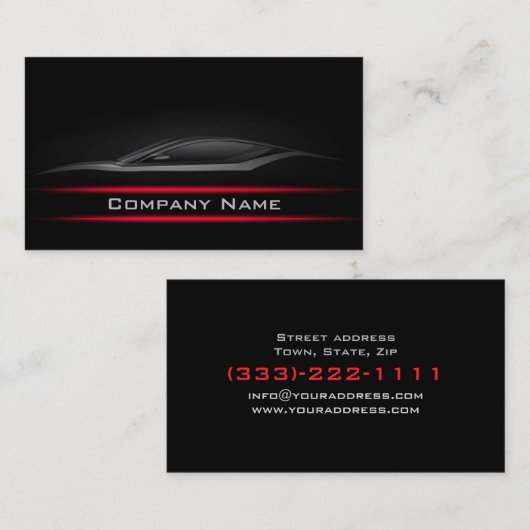 ブラックミニマル赤線の車の暗いレイアウト 名刺 (正面/裏面)