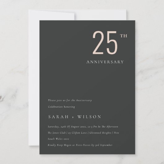 ブラックミニマル赤面Any Year Anniversary招待状 サンキューカード (正面)