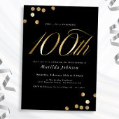 ブラックミニマル金ゴールドサプライズ100thバースデーパーティー 招待状