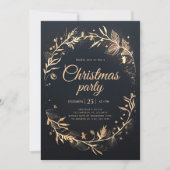 ブラックミニマル金ゴールドホリデーエレガントクリスマスパーティー 招待状 (正面)