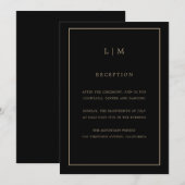 ブラックミニマル金ゴールドモノグラムシンプルエレガントな結婚式 招待状 (正面/裏面)