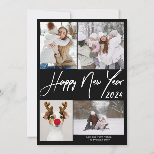 ブラックミニマル5枚2024年新年おめでとう シーズンカード (正面)