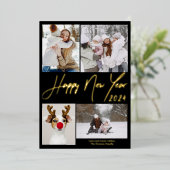 ブラックミニマル5枚2024年新年おめでとう 箔シーズンカード (立ち正面)